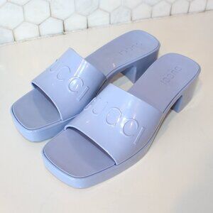 GUCCI Lavender Block Heel Slide On Rubber Shoes Sandals